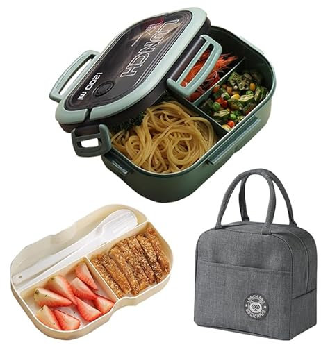 HomeToDou Gute Qualität Lunchbox für Kinder und Erwachsene,Lunchbox mit Trennwand,Brotdose mit Fächern,Bentobox inklusive Löffel und Gabel Handtasche,Jausenbox Grün