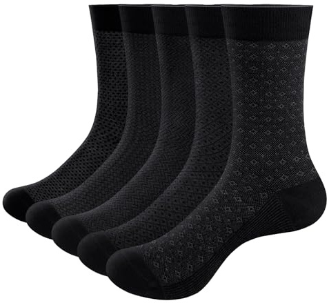 YUEDGE Smart Mens Socks, Soft Bamboo Socks, Comfort Dress Socks | Breathable Anti-Odor, Lycra Stretch, Formal Office Wedding Suit Socks, Size 6-11/9-12, Multipack, 5 Pairs Gift Box