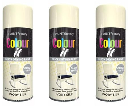 DIOXSTAR Ivory Silk Spray Paint, Gloss Finish, Quick Drying Paint, All Purpose Spray Paint for Metal, Wood, Plastic, Interior & Exterior Use, Easy to Use, 400ml (3 PCS)