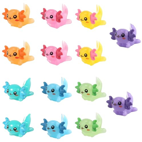 Gaaines 14 Pcs Mini Resin Animals, Axolotl gifts for DIY fairy tale garden crafts and small animal statue decorations for Christmas and birthday parties, plant decorations