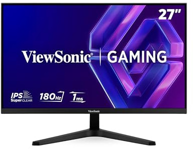 ViewSonic VX27G1-HD Gaming Monitor 27 inch, FHD 1920p x 1080p, 180 Hz, 1 ms MPRT, IPS Panel, G-Sync Compatible, 111% sRGB, Frameless Design, HDMI 2.0 x2, DisplayPort, Flicker Free