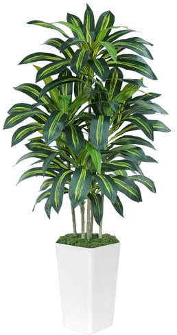 Keeplush 5ft Artificial Dracaena Tree with White Planter, 150cm Tall Tropical Fake Plant with 105 Leaves, Faux Artificial Tree Indoor for Office Room Modern Decor