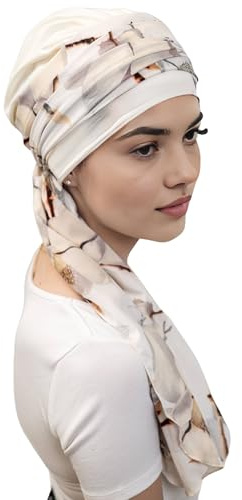 Deresina Sunrise Cap con Sciarpa Fissa per la Perdita dei Capelli, Copricapo Chemio per Donne, Taglia unica