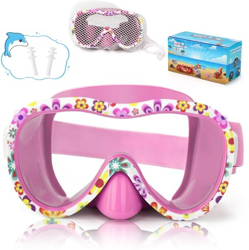 iGym Kids Swim Goggles, Snorkel Mask Diving Mask Swimming Goggles with Nose Cover and Elastic Straps Cover & Mesh Bag & Ear Plugs