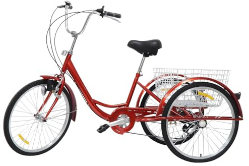 MELAQULY Dreirad für Erwachsene, 24 Zoll Lastenfahrrad 6 Gang 3-Rad-Fahrrad Höhenverstellbar 78-95cm Fahrrad bis 120kg, Cityräder Seniorenfahrrad für Senioren, Einkaufen