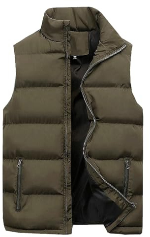 Genérico Chaleco Hombre Plumas Ultraligero Casual Capa Chaleco Cuello Cremallera Mosca Bolsillo Abrigo chaleco Guateado Abrigo Pluma Sin Mangas Hombre (Army Green, XXXXL)