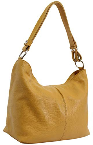 AMBRA Moda Damen Leder Handtasche Schultertasche Umhängetasche Hobo bag GL005 (Senfgelb)