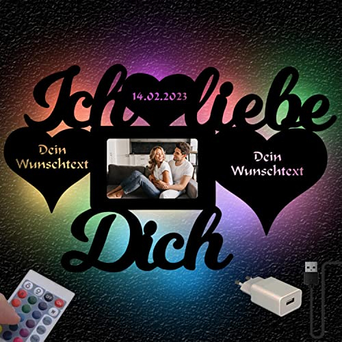 Personalisierter LED-Bilderrahmen aus Holz mit Gravur | Geschenkidee für Hochzeit, Muttertag, Valentinstag & Jahrestage | Romantische Deko mit Foto & Licht für Paare, Mama & Lieblingsmenschen
