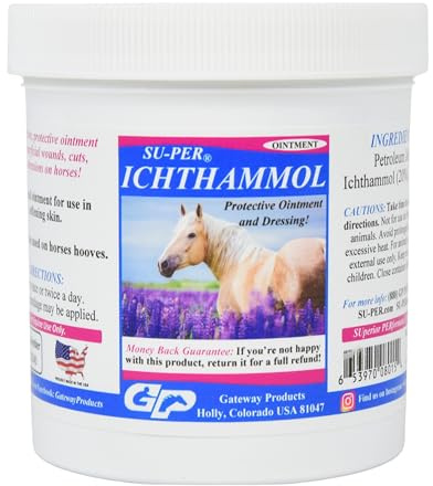 SU-PER Ichthammol Horse Wound Ointment - Protective Dressing for Superficial Wounds, Cuts, and Abrasions - Equine Skin Emollient & Wound Support Agent - 14 Ounce