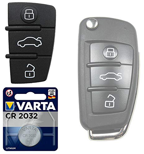 1X Auto Schlüssel Funk Fernbedienung Tastenfeld Gummi + 1x Batterie kompatibel für Audi A1 8X A3 8P 8V A4 B7 A6 C6 TT 8J Q3 8U Q7 4L
