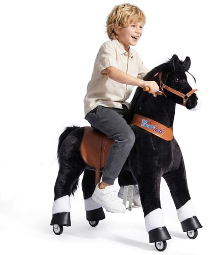 PonyCycle Oficial Clásico Modelo U Montar a Caballo Animal Que Camina con Ruedas Caballos de Juguete para Montar Niños (con Freno y Sonido/Talla 5 para Edades de 7+ años) Caballo Negro Ux526