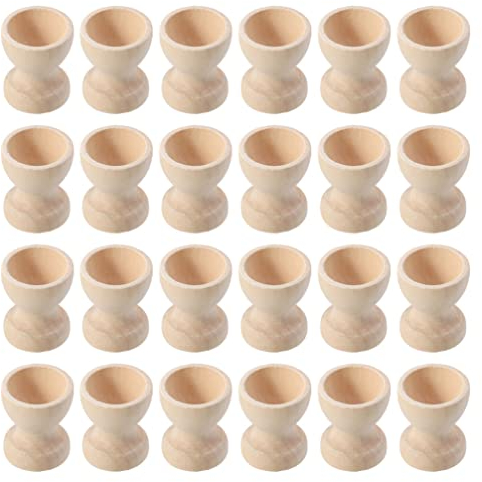 24 Stücke Holz Eierbecher zum Bemalen Ostereier Ständer Eierständer Eierhalter Eierablage Eierbehälter Eierkocher Kleine Tassen Eier Dampfgarer Halter Frühstück Becher Kinder Basteln Ostern(2.5cm)