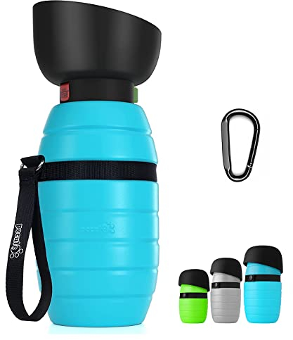 pecute Trinkflasche Hunde für Unterwegs, Hundetrinkflasche Silikon Wasserflasche Hund mit Faltbarer Wasserschale, Hunde Trinkflasche to Go, Haustier Trinknapf Tragbare Blau M 500 ml