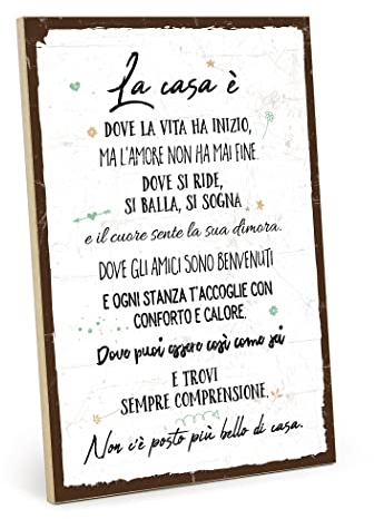 Targa in legno TypeStoff con aforisma – Non c’è posto più bello di casa – In stile vintage con frase, articolo da regalo e decorazione a tema casa e famiglia - HS-00429-IT