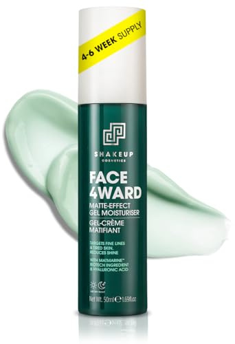Shakeup Cosmetics Men's Face Moisturiser, Matte-Effect Oil-Control Gel, 50ml, Lightweight Daily Hydration with Hyaluronic Acid (Face 4ward)