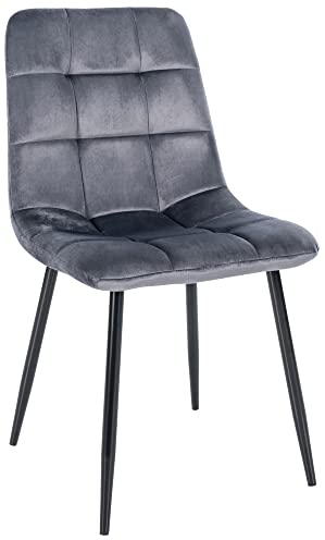 CLP Esszimmerstuhl Antibes | Samt | Gepolstert | Küchenstuhl | Metallbeine mit Bodenschonern | Belastbar bis 150 kg, Farbe:dunkelgrau