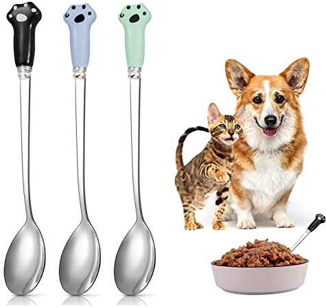EQLEF Cuillère à Nourriture pour Animaux de Compagnie, Patte de Chat Peut cuillère en Acier Inoxydable pour Chien pour Nourrir Les Aliments humides pour Animaux de Compagnie 3 pièces