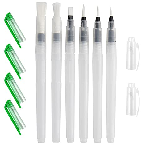 6 Stück Wasserpinsel Stifte,Aquarellpinsel,Watercolor Brush Pen mit Befüllbarer Wassertank,Aquarell Water Brush Pens Für Wasserfarbenmalerei,Farbmischen Und Kalligraphie