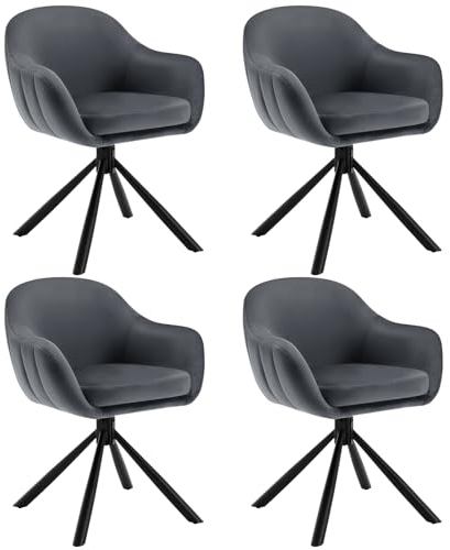 WOLTU Esszimmerstühle drehbar 4er Set, Drehstuhl Esszimmer, Esstisch Stühle, Küchenstühle, Samt Sessel Wohnzimmer, Armlehnstuhl modern, Essstühle, Polsterstuhl, Sessel modern, Dunkelgrau, EZS05dgr-4