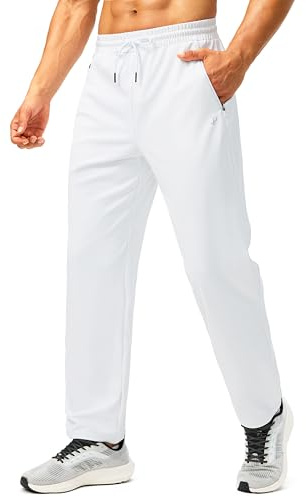 Pudolla Men's Athletic Pants with Zipper Pockets Stretch Workout Sweatpants Lightweight Running Joggers for Men(White Large)