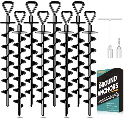 Ground Anchors Screw in, Trampoline Anchors for High Wind, Black-8x15in