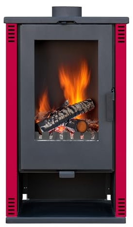 ALAZ K10M - Stufa a legna da ardere, 10 kW, colore rosso bordeaux