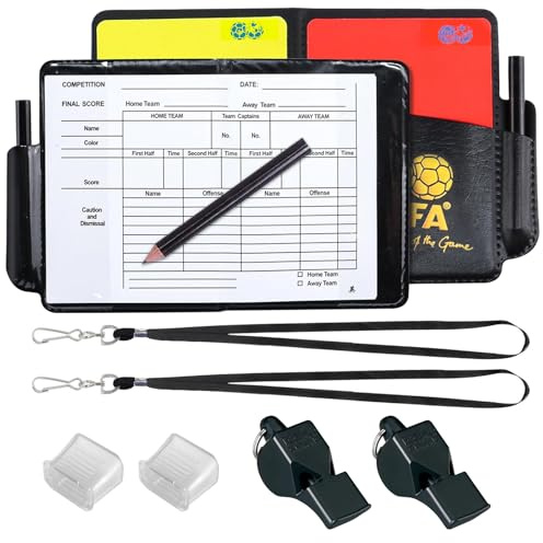 QMLING 2 Football Referee Kit, Red and Yellow Football Referee Cards, Score Book with Pencil, Referee Whistle with Lanyard, Football Accessories for Sports Match
