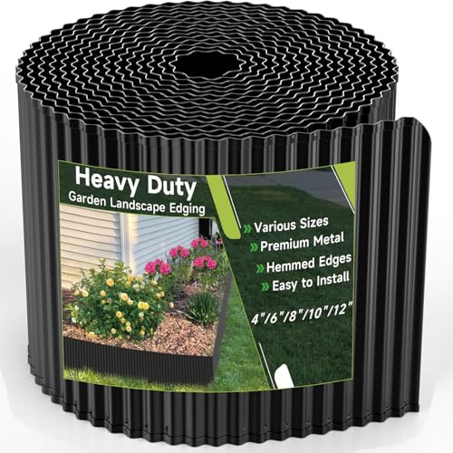 Corrugated Garden Edging,12×20Ft Galvanized Steel Landscape Edging & Lawn Edging Border,Metal Garden Border for Flower Beds,Garden,Lawn,Raised Beds & Tree Surrounds(Black)