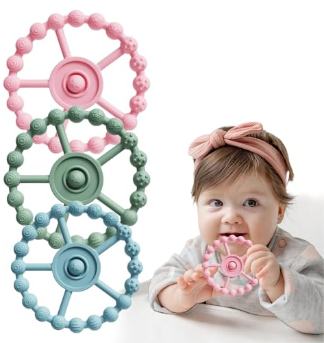 xolear 3 Pièces Silicone Teether Jouets de Préhension, Anneau de Dentition pour Bébé, Anneau de Dentition Refrigerant, Teether à Mâcher Sensoriels Jouets, pour Garçons et Filles