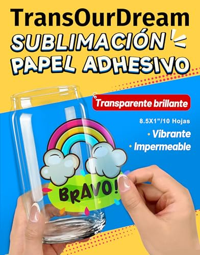 TransOurDream-Papel adhesivo de sublimación transparente,Sublimation Sticker Paper (8,5 x 11pulgada,10 hojas) para impresora de inyección de tinta de sublimación, ideal para decoraciones navideñas