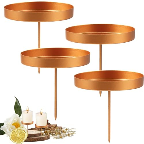 Candle Holders 4 Communion Candles Golden Winter Decoration Indoor Advent Arrangements Advent Wreath Candle Holder Communion Candle Plug for Taper Candles Advent Candles Set of 4 Candle Plates with
