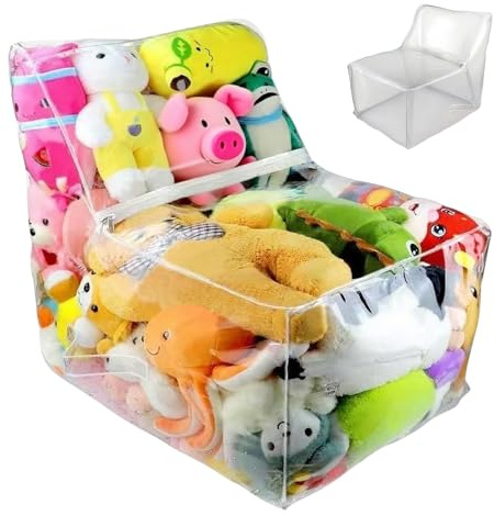 Funda transparente para puf de peluche para niños, impermeable, grande, rellenable, puf de peluche para sofá, cama, dormitorio, decoración de habitación, almacenamiento creativo de juguetes de peluche