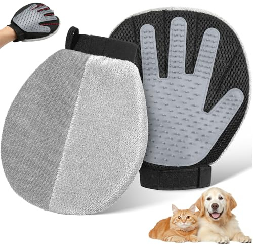 Pawaboo Guante removedor de Pelo para Mascotas, Cepillo Doble para Quitar el Pelo y Cepillo para el Pelaje, Guante de Aseo para Perros y Gatos, Gris