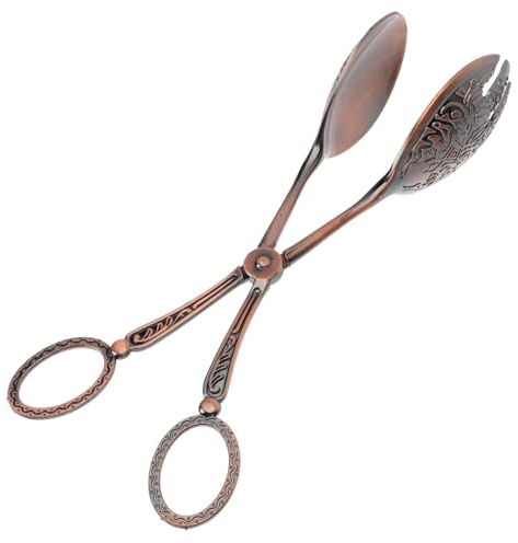 BESPORTBLE Retro Style Multi-function Food Tong Bread Baking Clip round Head, Copper Red Finish, 1pcs Vintage Kitchen Serving Tool for Grilled Food and Cake