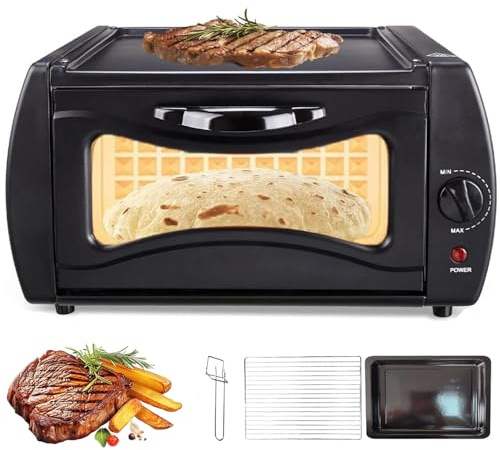 Elektrisk tandougn 2-i-1 med bakbricka, grillnät och tång, 15 l mini pizzatillverkare för hem och takeaway-matlagning