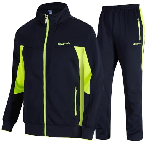Donhobo - Tuta da uomo con cordino a contrasto, pantaloni da jogging con cerniera, pantaloni da palestra e pantaloni sportivi 02Green M