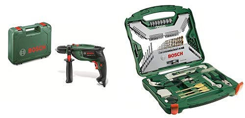 Bosch 0603131000 Trapano Battente UniversalImpact 700, W, 230 V, Verde + X-Line - Set da 103 pezzi per foratura e avvitamento, titanio