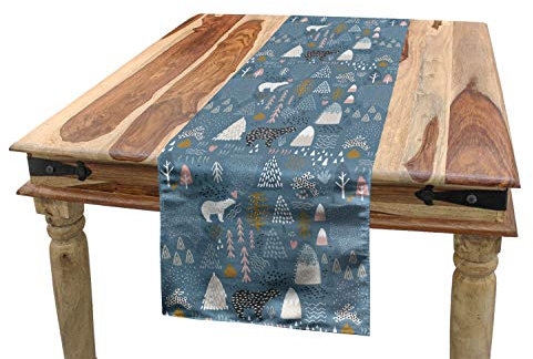 ABAKUHAUS Wald Tischläufer, Scandinavian Wildlife, Esszimmer Küche Rechteckiger Dekorativer Tischläufer, 40 x 180 cm, Weiß Blue