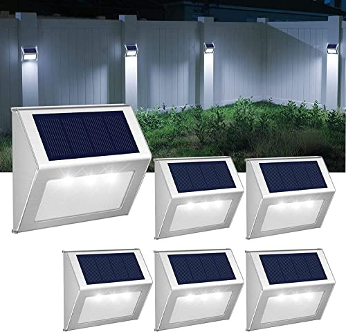GVOREE 【Cool White】 Solar Fence Lights,Stainless Steel Decorative Lights LED Garden Lights,Waterproof Step Lights Wireless Outdoor Lights for Stair,Wall,Patio,Yard,Path,Fence,6Pack