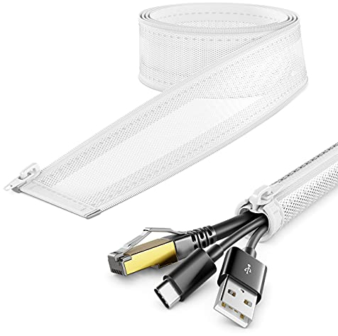deleyCON 1,5m Kabelschlauch mit Reißverschluss 15mm Durchmesser Kabelmanagement Kabelkanal Kabelschutz Robuster Nylon Kabelmantel Haushalt Büro Schreibtisch Weiß