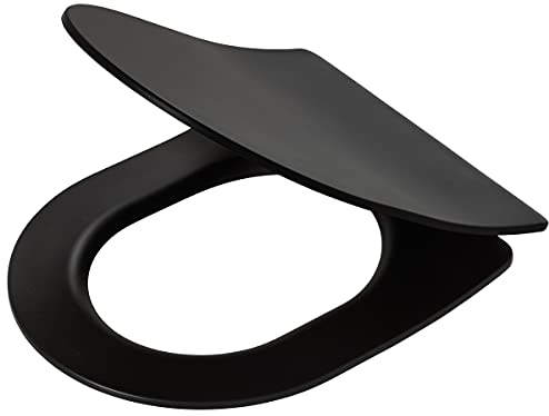 Tiger Tune WC-Sitz, Toilettensitz mit Absenkautomatik und Easy-Clean-Funktion, D-Form, Duroplast, Farbe: Schwarz / Messing gebürstet