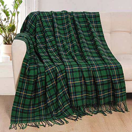 David's Home Buffalo Plaid Überwurfdecke, weich und leicht, Schottenkaro, Fischgrätenmuster, Fransendecke für Couch, Sofa, Outdoor-Decke, Schoßüberwurf mit dekorativen Quasten, Bauernhaus-Stil, 127 x