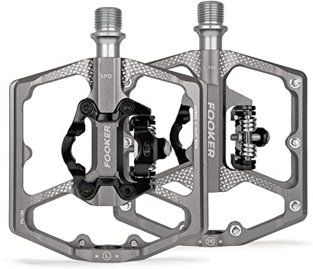 FOOKER MTB Mountain Bike Pedals, Dual Function Flat and Pedal,3 Sealed Bearing Flat Platform Compatible with Clipless Pedal Aluminum 9/16 Pedals with Cleats for Road Mountain BMX MTB