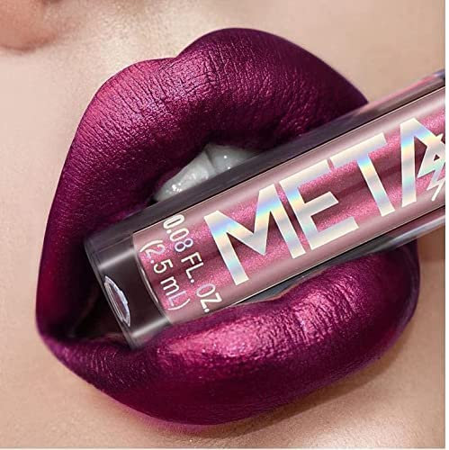 INTEROOKIE Metallic liquid lipstick lip color non-stick cup lip glaze color makeup, pearl beauty makeup (POISONING PURPLE)