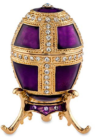 Brillibrum Joyero de diseño con forma de huevo chapado en oro, esmaltado, chapado en oro, caja para joyas hecha a mano, color lila - S: 5,5 x 3,8 cm (alto x diámetro))