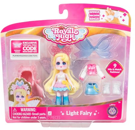 Royale High Poupée de fée Lumineuse de 7,6 cm – 1 Figurine avec 9 Accessoires de Mode – Code Article virtuel Inclus – Série 1 – À partir de 5 Ans