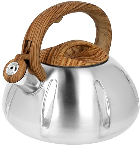 Teekessel 3L Induction Wasserkocher Camping Gas Edelstahl Teekesel Flötenkessel Gasherd Silber mit Bronze