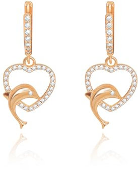 Yifnny Boucles d'oreilles en forme de cœur,Mini-boucles Étoiles en zircon cubique Boucles d'oreilles dauphin Bijoux pour femmes Cadeaux d'anniversaire (Dauphin or rose)