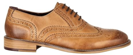 Mens Classic Tan Oxford Brogues Real Leather Formal Lace Up Shoes [GATSBY-TAN-LEATHER-44]