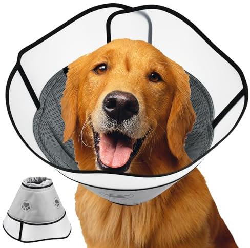 HWSWSH Halskrause Hund, einstellbar elisabethanischer Kragen, 8,5 Zoll bis 24 Zoll Schutzhalsband, doppelte Dicke, Kegelhalsband für große Hunde, Haustiere, Chirurgie, Halsband